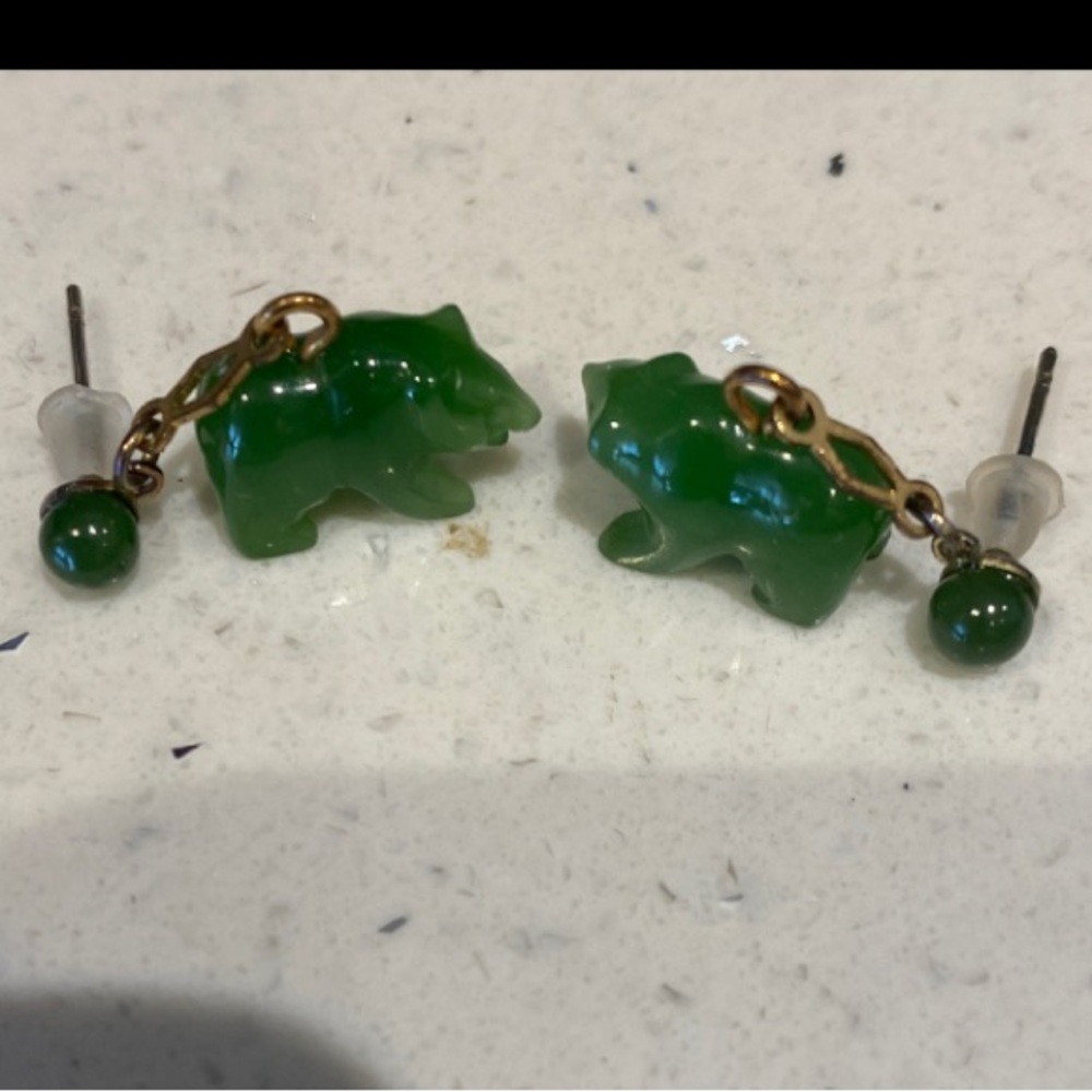 Real Green jade Bear Earrings & gold jade bracelet - Picture 5 of 9